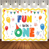 Aperturee - Aperturee Colorful Fun to be One First Birthday Backdrop with Balloons and Party Hat Festive Celebration Decor