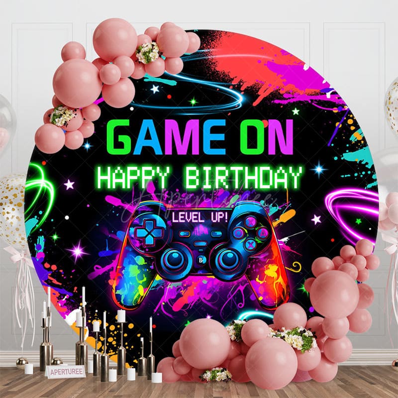 Aperturee - Aperturee Colorful Game On Round Birthday Backdrop For Boys