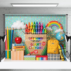 Aperturee - Aperturee Colorful Giant Crayons and School Supplies Photography Backdrop featuring Rainbow Books and Apple for Kids