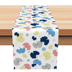 Aperturee - Aperturee Colorful Ginkgo Leaves Table Runner with Polka Dots Modern Botanical Decor for Kitchen and Dining Room
