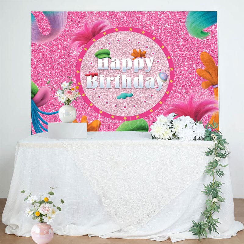 Aperturee - Aperturee Colorful Hair Pink Glitter Happy Birthday Backdrop