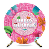 Aperturee - Aperturee Colorful Hair Pink Glitter Round Birthday Backdrop