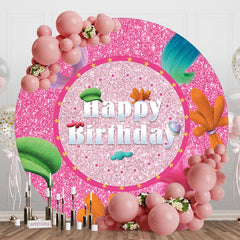 Aperturee - Aperturee Colorful Hair Pink Glitter Round Birthday Backdrop