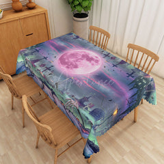 Aperturee - Aperturee Colorful Halloween Graveyard Rectangle Tablecloth for Spooky and Artistic Haunted Cemetery Party Decor