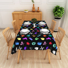 Aperturee - Aperturee Colorful Halloween Rectangle Tablecloth with Skulls and Bats for Fun and Vibrant Spooky Party Decor
