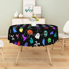 Aperturee - Aperturee Colorful Halloween Round Tablecloth with Mouse Jack-O’-Lantern and Spiders for Fun Kids Party