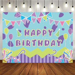 Aperturee - Aperturee Colorful Happy Birthday Party Backdrop for Kids Candy and Balloons Celebration Fun Bunting and Gifts Photo Prop