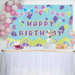 Aperturee - Aperturee Colorful Happy Birthday Party Backdrop for Kids Candy and Balloons Celebration Fun Bunting and Gifts Photo Prop