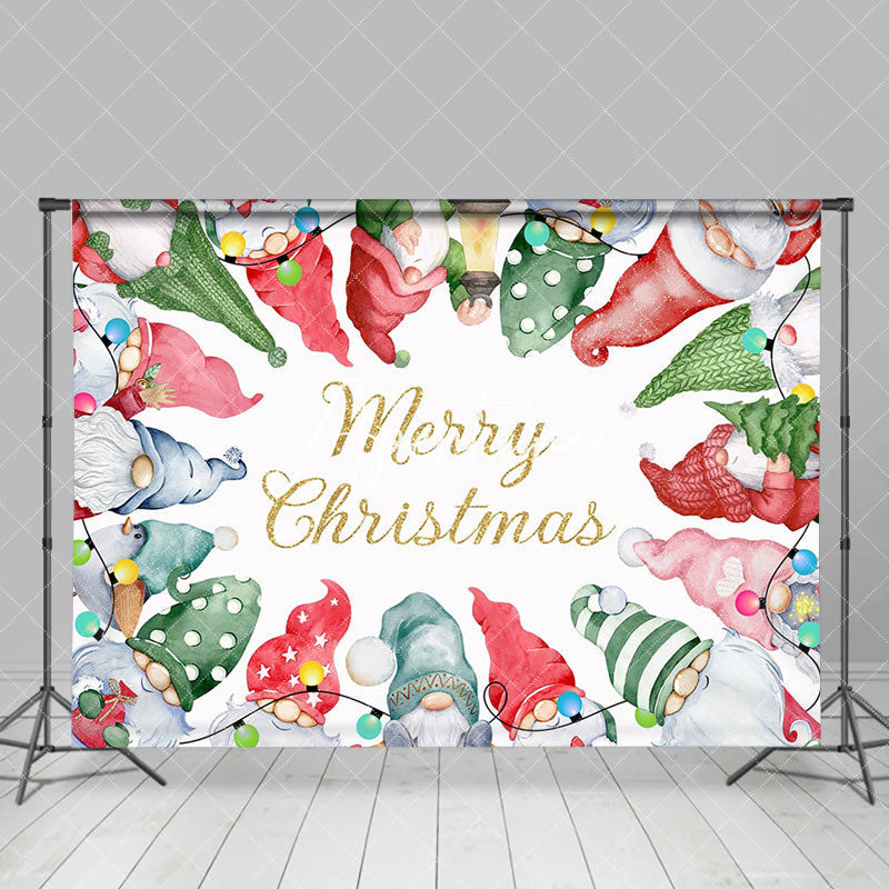 Aperturee - Aperturee Colorful Hat Cute Gnomes Merry Christmas Backdrop