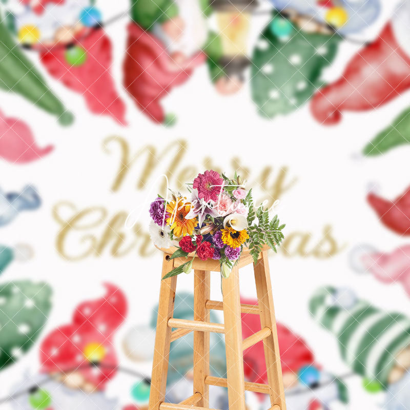 Aperturee - Aperturee Colorful Hat Cute Gnomes Merry Christmas Backdrop