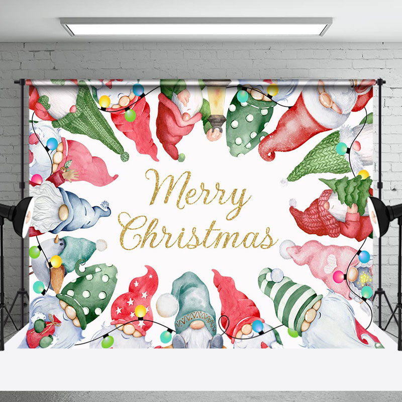 Aperturee - Aperturee Colorful Hat Cute Gnomes Merry Christmas Backdrop