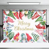 Aperturee - Aperturee Colorful Hat Cute Gnomes Merry Christmas Backdrop