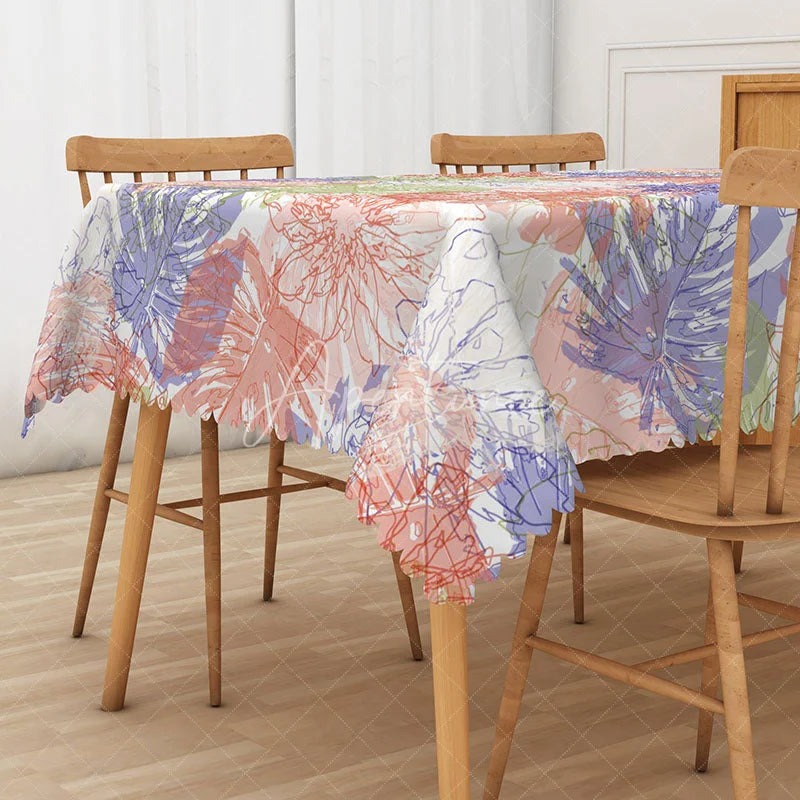 Aperturee - Aperturee Colorful Hawaiian Summer Rectangle Tablecloth with Tropical Leaves for Luau and Beach Party Decorations