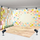 Aperturee - Aperturee Colorful Heart Plaid Wall Wedding Room Set Backdrop