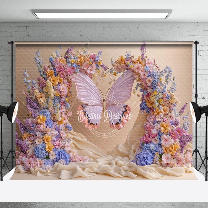 Aperturee - Aperturee Colorful Horn Flower Butterfly Wedding Photo Backdrop