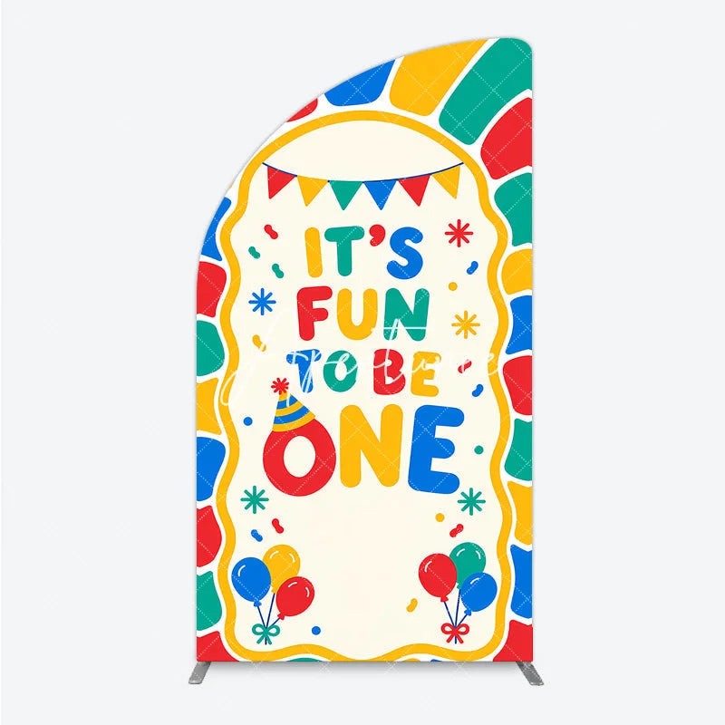 Aperturee - Aperturee Colorful ’It’s Fun to Be One’ First Birthday Half Moon Arch Backdrop with Balloons and Party Hat Decor