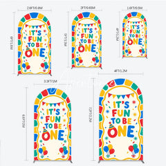 Aperturee - Aperturee Colorful Its Fun to Be One First Birthday Round Top Arch Backdrop featuring Balloons and Confetti