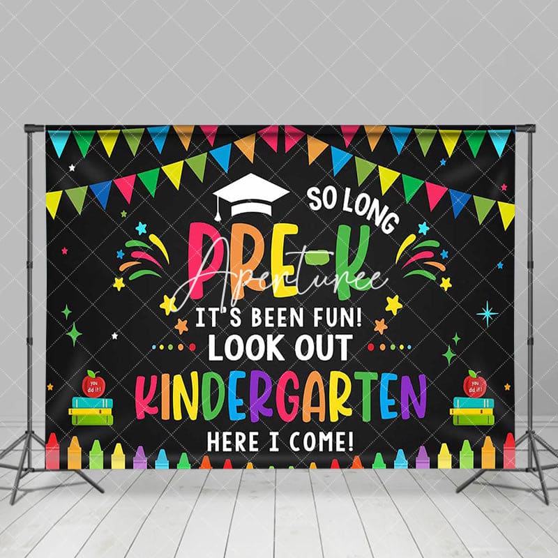 Aperturee - Aperturee Colorful Kindergarten Here I Come Graduation Backdrop