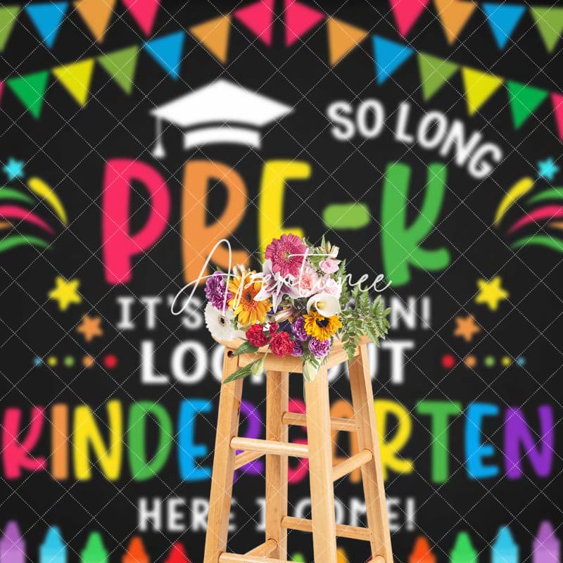 Aperturee - Aperturee Colorful Kindergarten Here I Come Graduation Backdrop