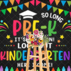Aperturee - Aperturee Colorful Kindergarten Here I Come Graduation Backdrop
