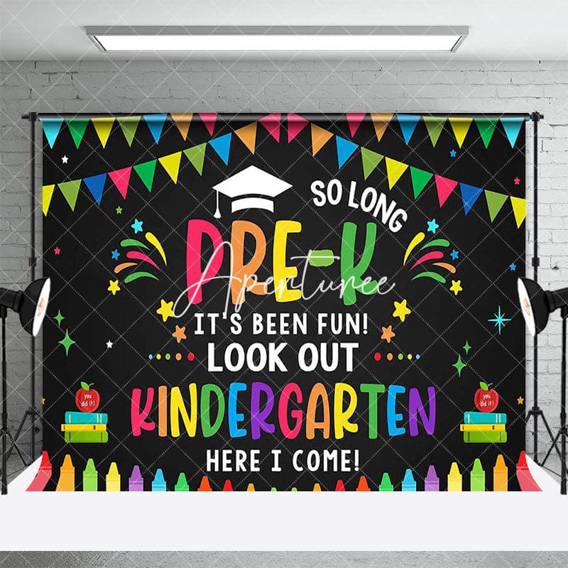 Aperturee - Aperturee Colorful Kindergarten Here I Come Graduation Backdrop