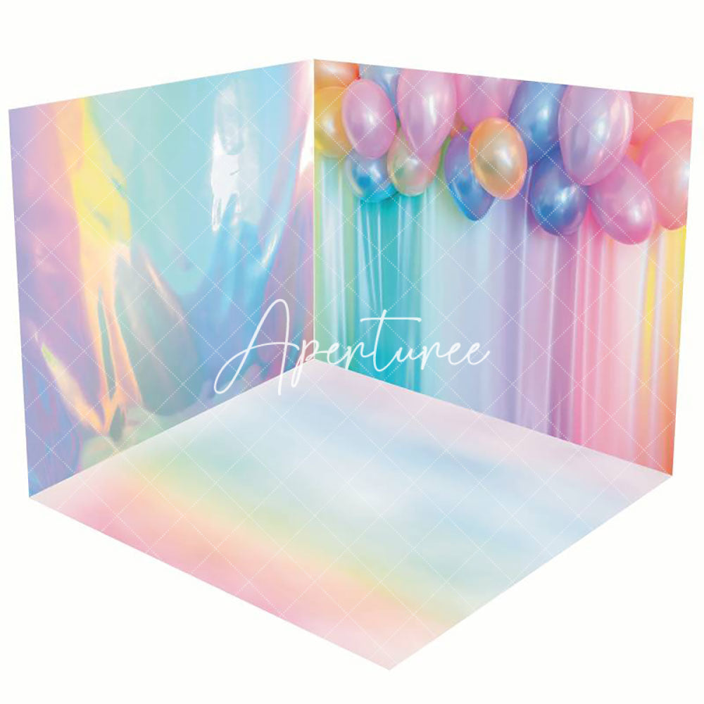 Aperturee - Aperturee Colorful Laser Curtain Balloons Room Set Backdrop