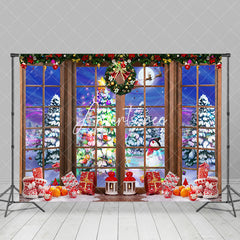 Aperturee - Aperturee Colorful Light Trees Window Scene Christmas Backdrop