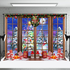 Aperturee - Aperturee Colorful Light Trees Window Scene Christmas Backdrop