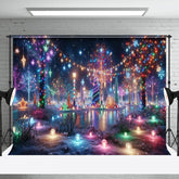 Aperturee - Aperturee Colorful Lighted Trees Snowy Christmas Vibe Backdrop