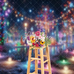 Aperturee - Aperturee Colorful Lighted Trees Snowy Christmas Vibe Backdrop