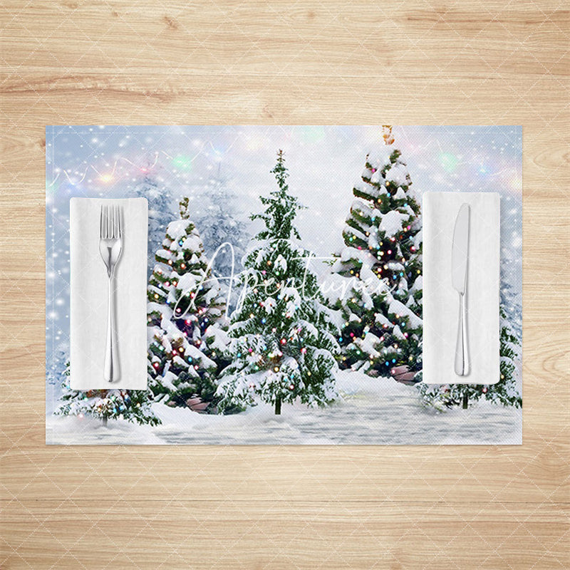Aperturee - Aperturee Colorful Lights Trees Snow Xmas Set Of 4 Placemats