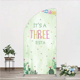 Aperturee - Aperturee Colorful Mexican Fiesta 3rd Birthday Half Moon Arch Backdrop Watercolor Cactus and Papel Picado Party Decor
