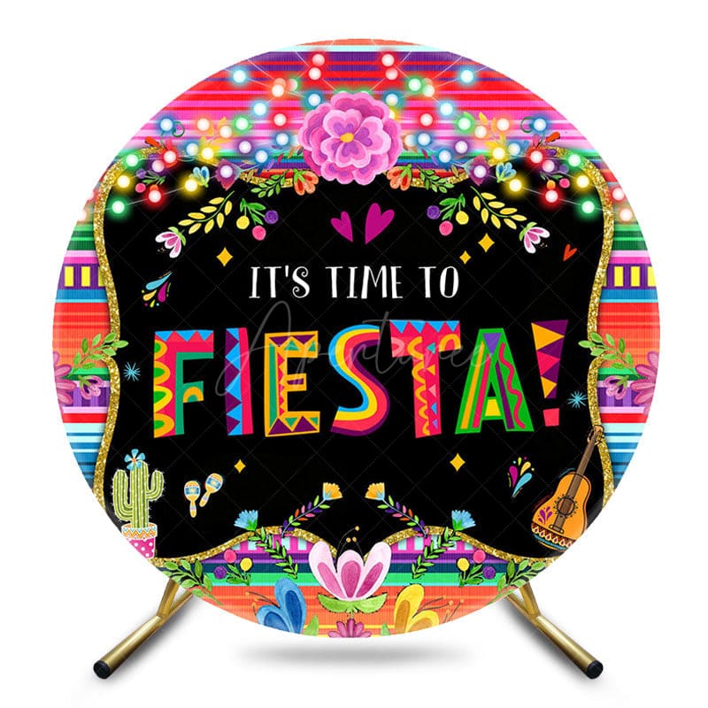 Aperturee - Aperturee Colorful Mexican Its Time To Fiesta Round Backdrop