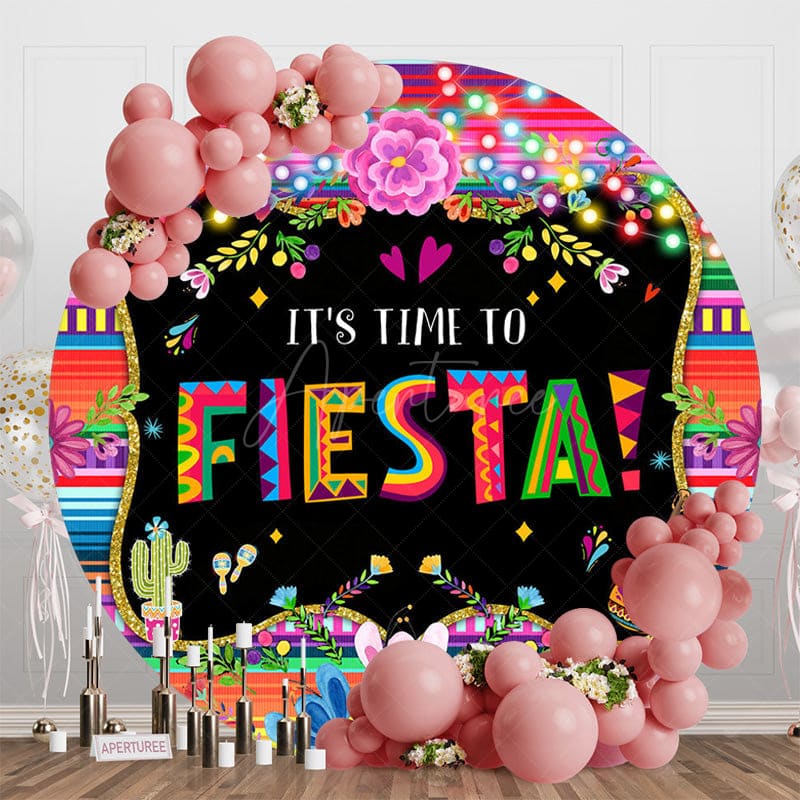 Aperturee - Aperturee Colorful Mexican Its Time To Fiesta Round Backdrop