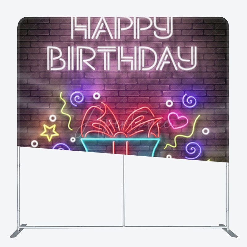Aperturee - Aperturee Colorful Neon Light Gift Brick Wall Birthday Backdrop