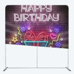 Aperturee - Aperturee Colorful Neon Light Gift Brick Wall Birthday Backdrop