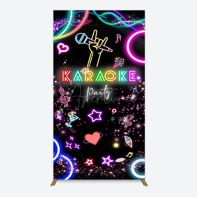 Aperturee - Aperturee Colorful Neon Musical Karaoke Party Rectangle Backdrop