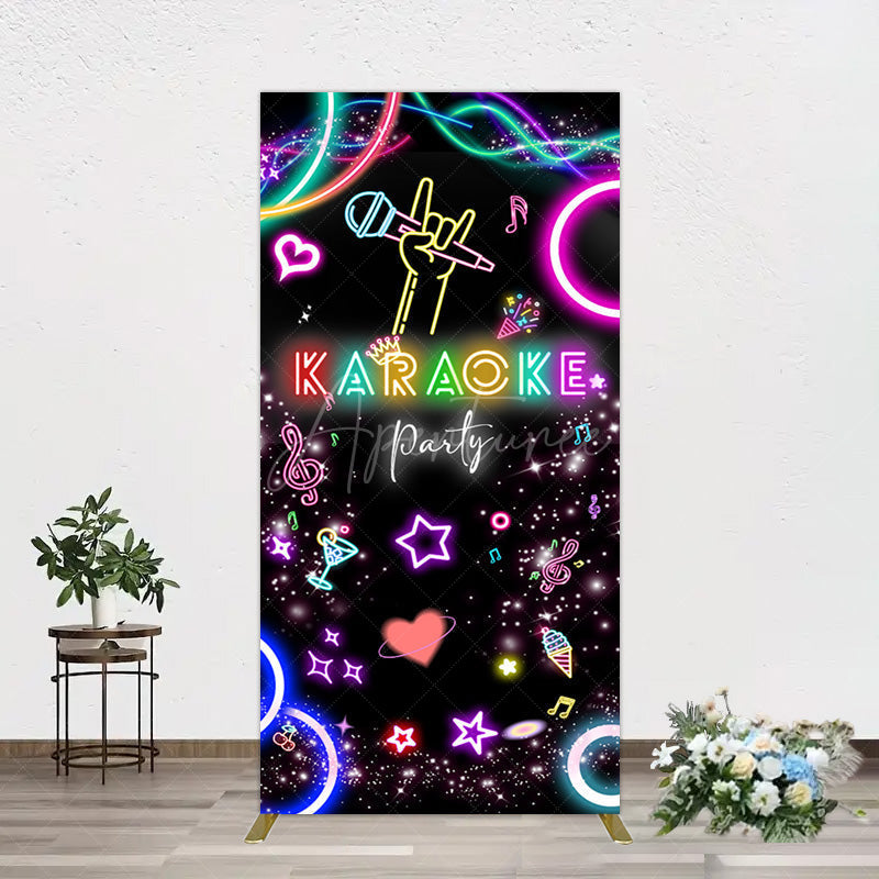 Aperturee - Aperturee Colorful Neon Musical Karaoke Party Rectangle Backdrop