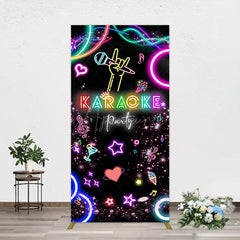 Aperturee - Aperturee Colorful Neon Musical Karaoke Party Rectangle Backdrop