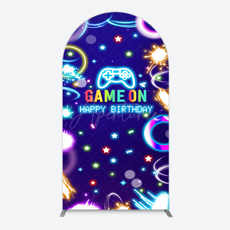 Aperturee - Aperturee Colorful Neon Stars Game On Birthday Arch Backdrop