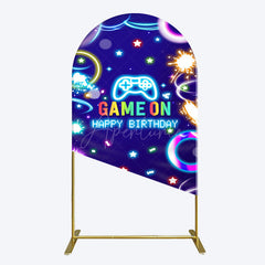 Aperturee - Aperturee Colorful Neon Stars Game On Birthday Arch Backdrop