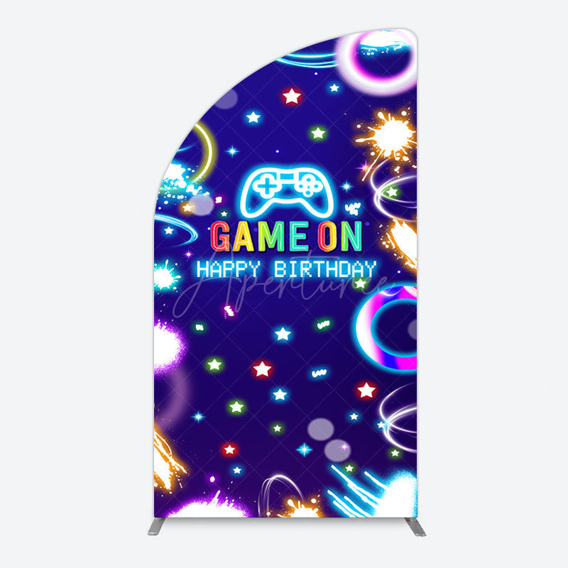 Aperturee - Aperturee Colorful Neon Stars Game On Birthday Half Moon Arch Backdrop