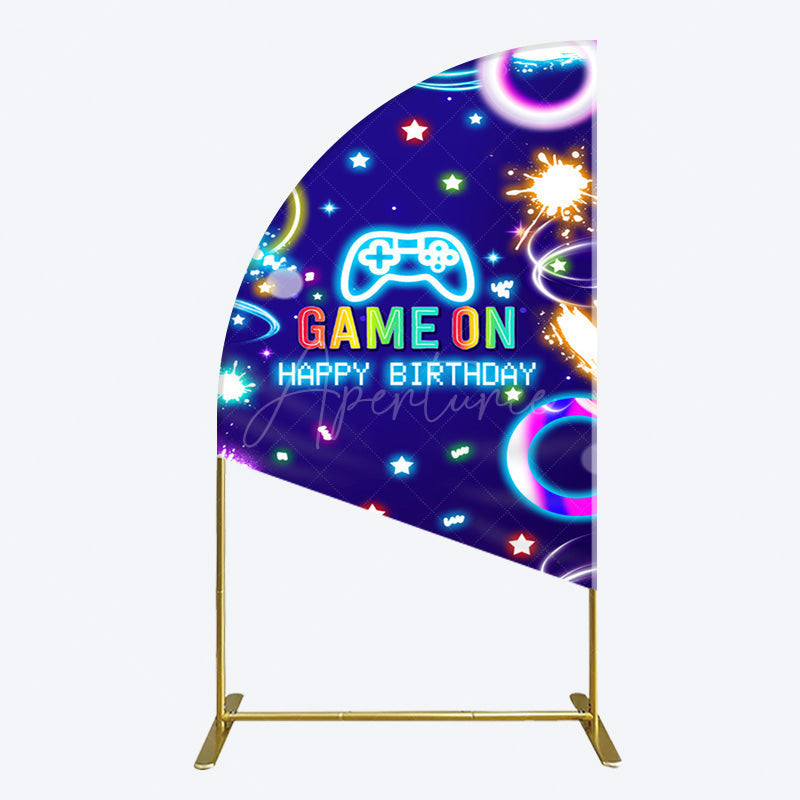 Aperturee - Aperturee Colorful Neon Stars Game On Birthday Half Moon Arch Backdrop