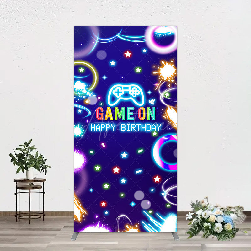 Aperturee - Aperturee Colorful Neon Stars Game On Birthday Rectangle Backdrop