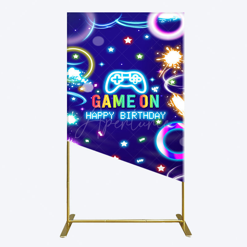 Aperturee - Aperturee Colorful Neon Stars Game On Birthday Rectangle Backdrop