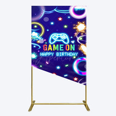 Aperturee - Aperturee Colorful Neon Stars Game On Birthday Rectangle Backdrop