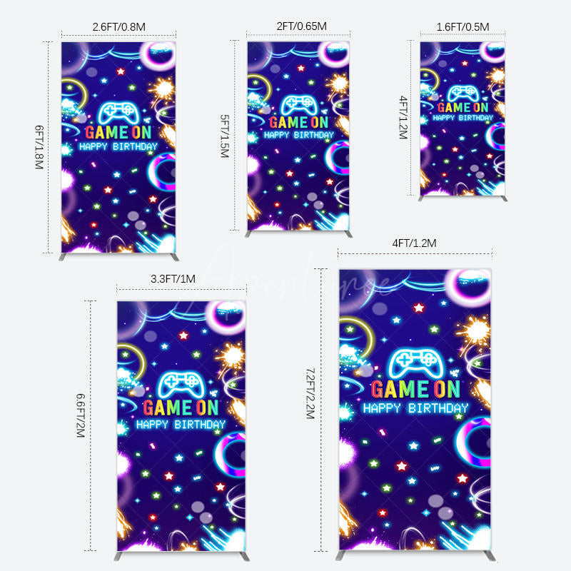 Aperturee - Aperturee Colorful Neon Stars Game On Birthday Rectangle Backdrop