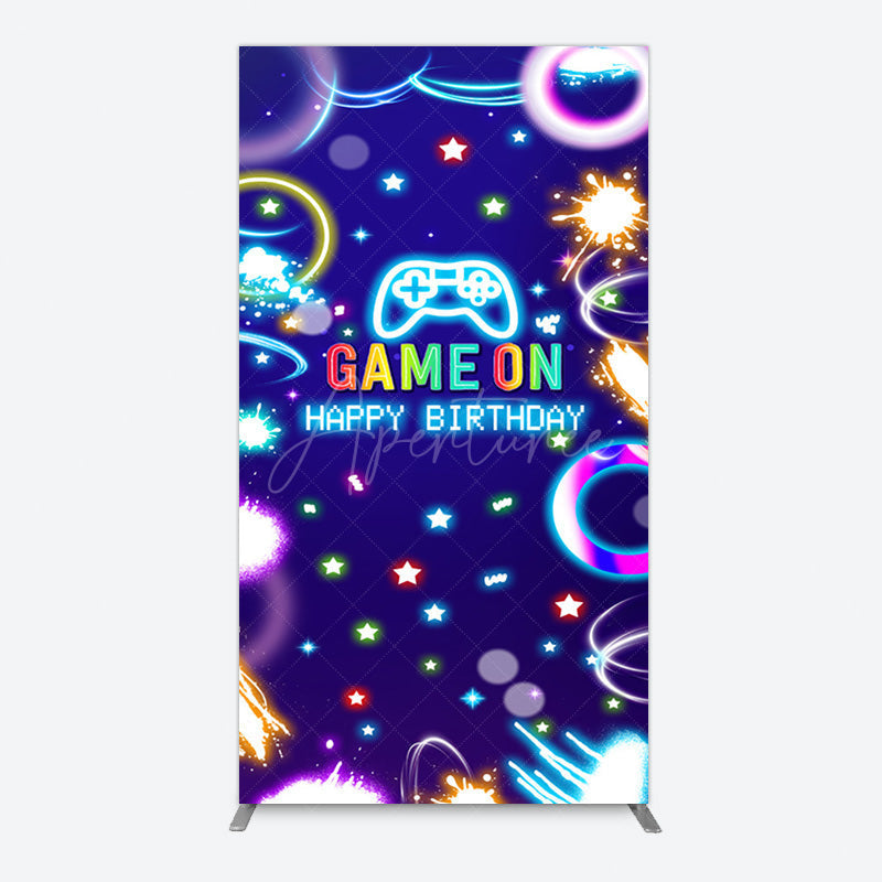 Aperturee - Aperturee Colorful Neon Stars Game On Birthday Rectangle Backdrop