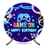Aperturee - Aperturee Colorful Neon Stars Game On Round Birthday Backdrop