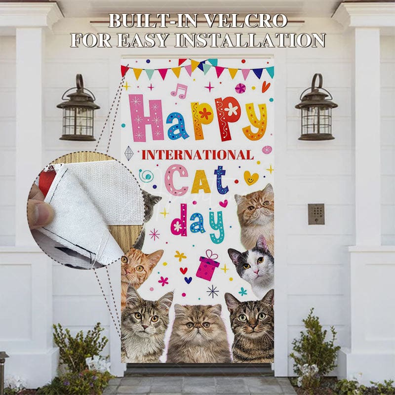 Aperturee - Aperturee Colorful Note Heart International Cat Day Door Cover